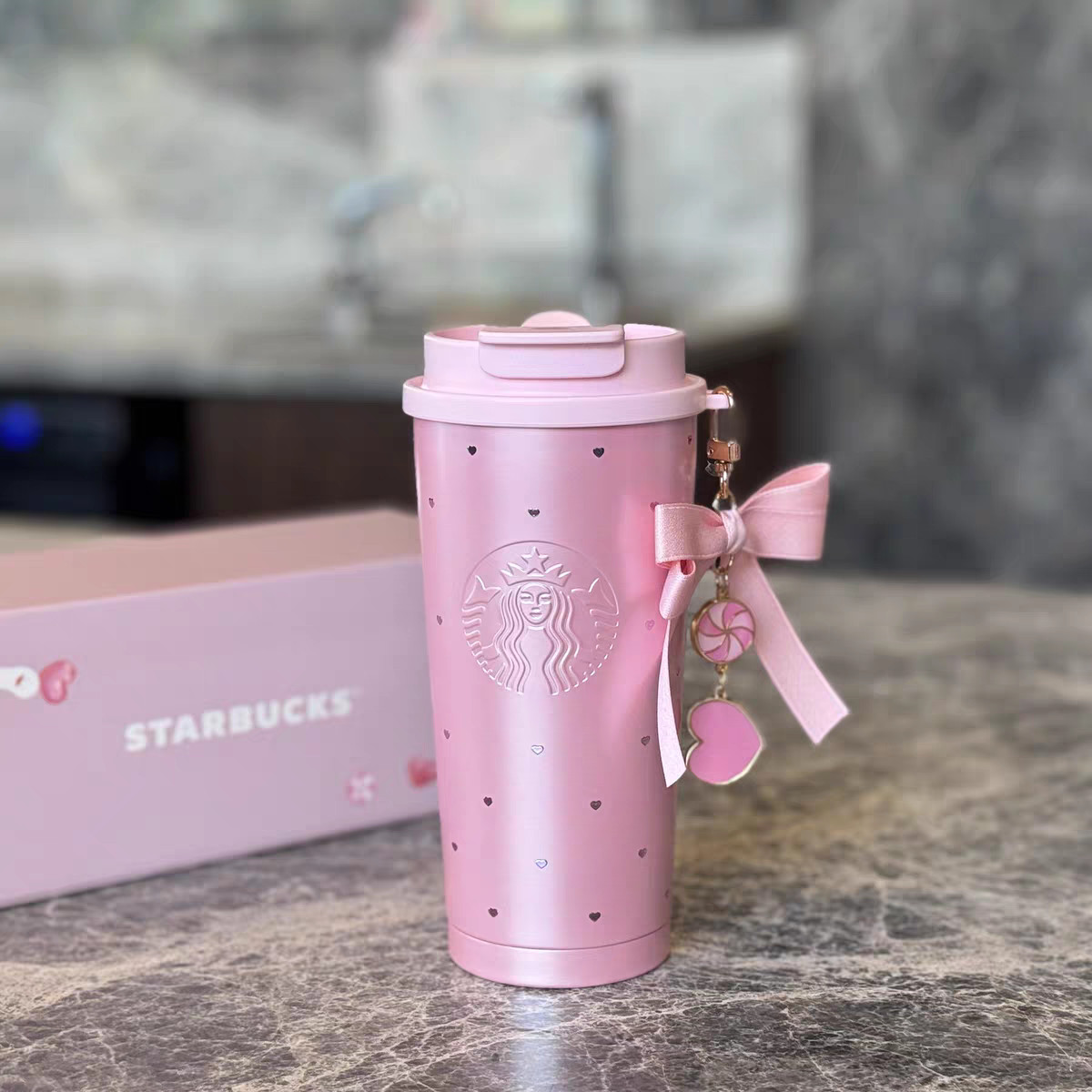 Starbucks 2026 Chinese Valentines Day Gifts Heart Rhinestone Tumbler with Charm