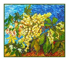 Chestnut Tree Blossoms by Impressionist Van Gogh Counted Cross Stitch Pattern