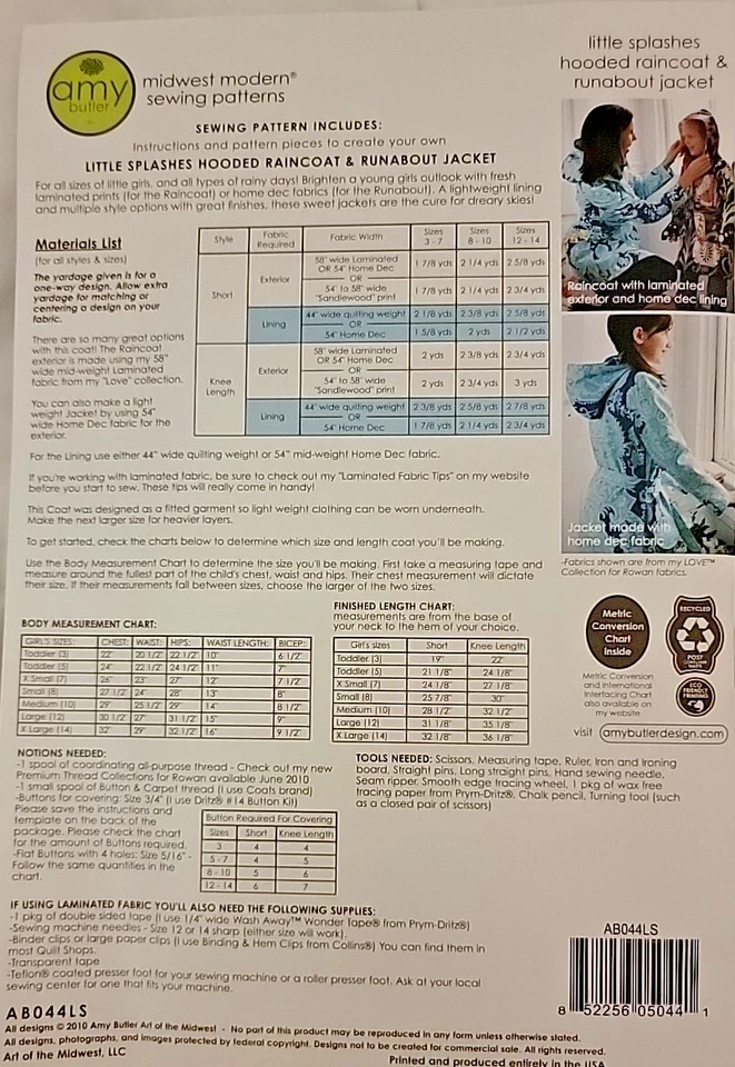 AMY BUTLER HOODED RAINCOAT Pool Cover Up Robe JACKET 3-6T 7-14 In 2 LENGTHS - Image 2 of 2