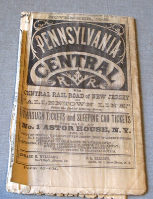 1868- RAILROAD TRAIN TIMETABLE- PENNSYLVANIA CENTRAL RR- ALLENTOWN LINE-RR-MAP