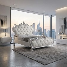 Letto Matrimoniale Barocco Beatrice con Contenitore in Legno Foglia Argento Ecop