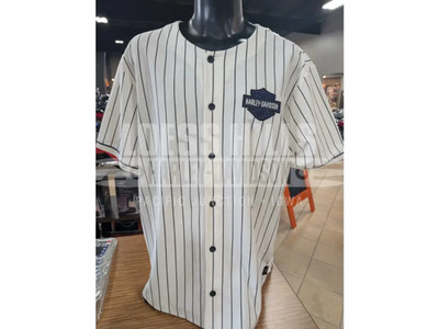 Harley-Davidson Men's Off-White & Blue Pinstripe Baseball Jersey 96185-26VM