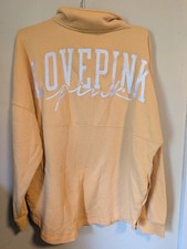 PINK Victoria's Secret Varsity Half Zip Sweatshirt MEDIUM Yellow Pullover Logo