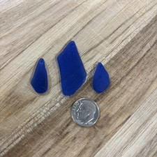 Sea glass - 3 Cobalt Blue Top Drilled Pendant  Earring Pieces - Lot  477