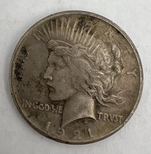 1921 Peace Dollar $1 90% Silver VF Very Fine Light Rim Hit Key Date Coin!