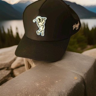 Waggle Black Adjustable Golf Hat Polyester Embroidered Astronaut Logo "Woods"