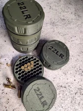 5-22 LR cartridge Mini Ammo Box, Stackable.  Holds 55 Rounds ea. Screw on Lid.