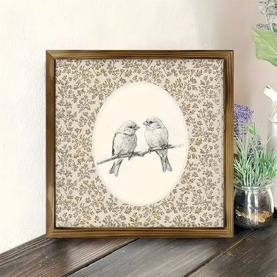 Two Birds Line Art Print Vintage Floral Frame Bird Lover Nature Home Decor Gift