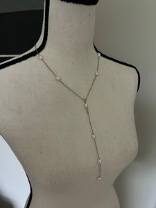 Forever Pearls -Pearl String Necklace - Sterling Silver Inlaid with 8 Pearls - 1