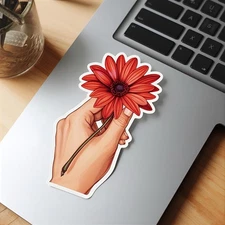 Hand Holding Flowers Sticker 3”x2”