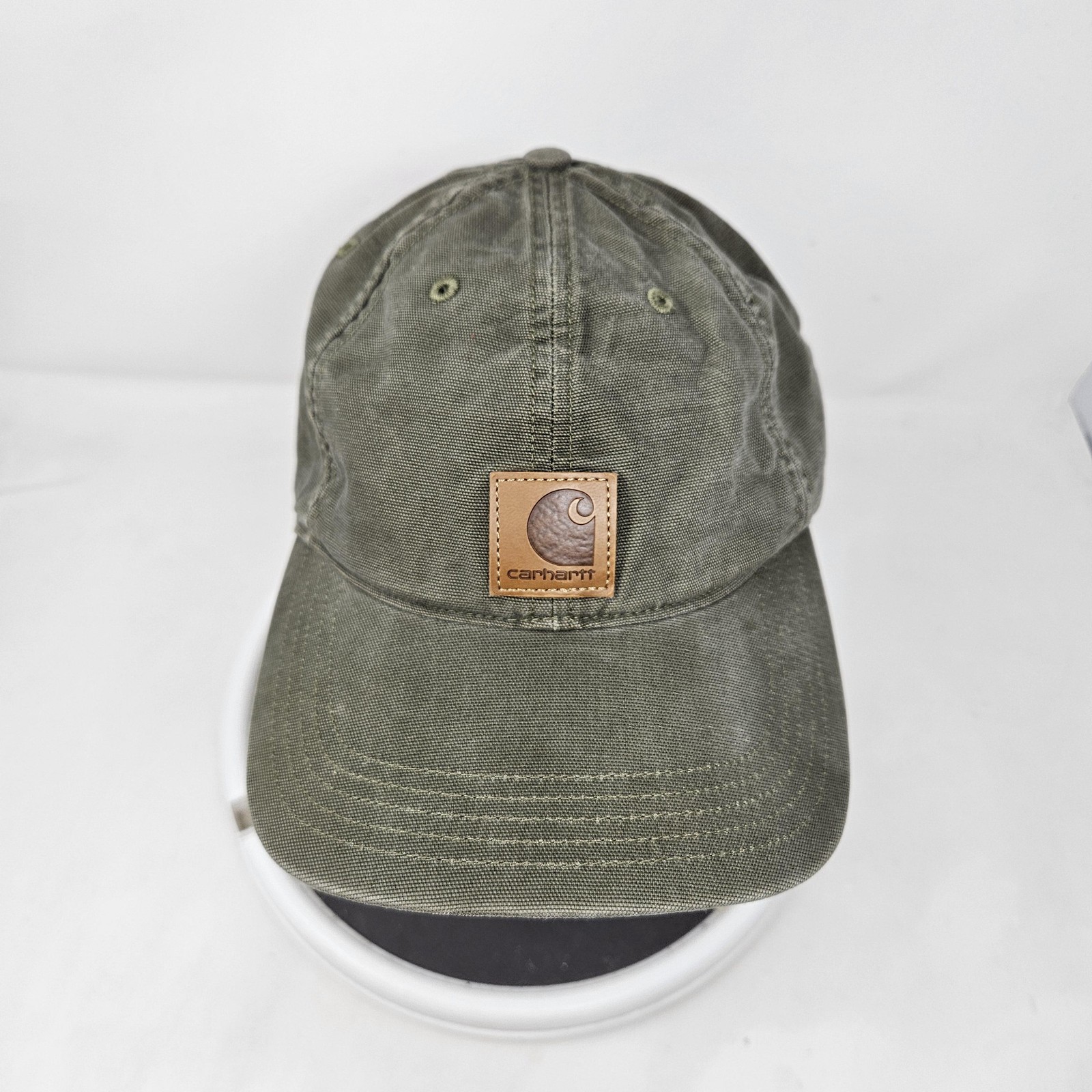 Carhartt Hat Cap Strap Back Green Canvas Leather Patch Dad Cap Workwear Mens