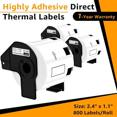 3x Address & Barcode Label 1.1'' X 2.4  DK-1209 Work for Brother QL Printers