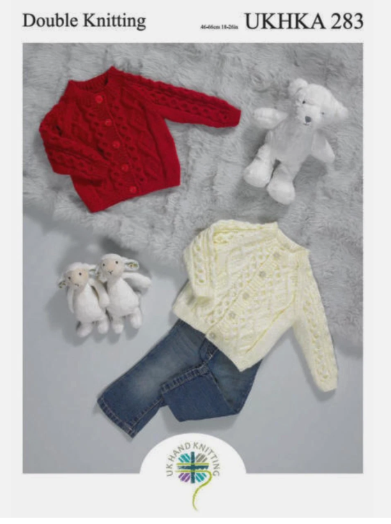 283 UKHKA Knitting Pattern Original Paper Leaflet DK Baby Raglan Cable Cardigans