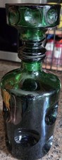 Vintage MCM 1960s Green Emerald Glass 10" Liquor Whiskey Decanter