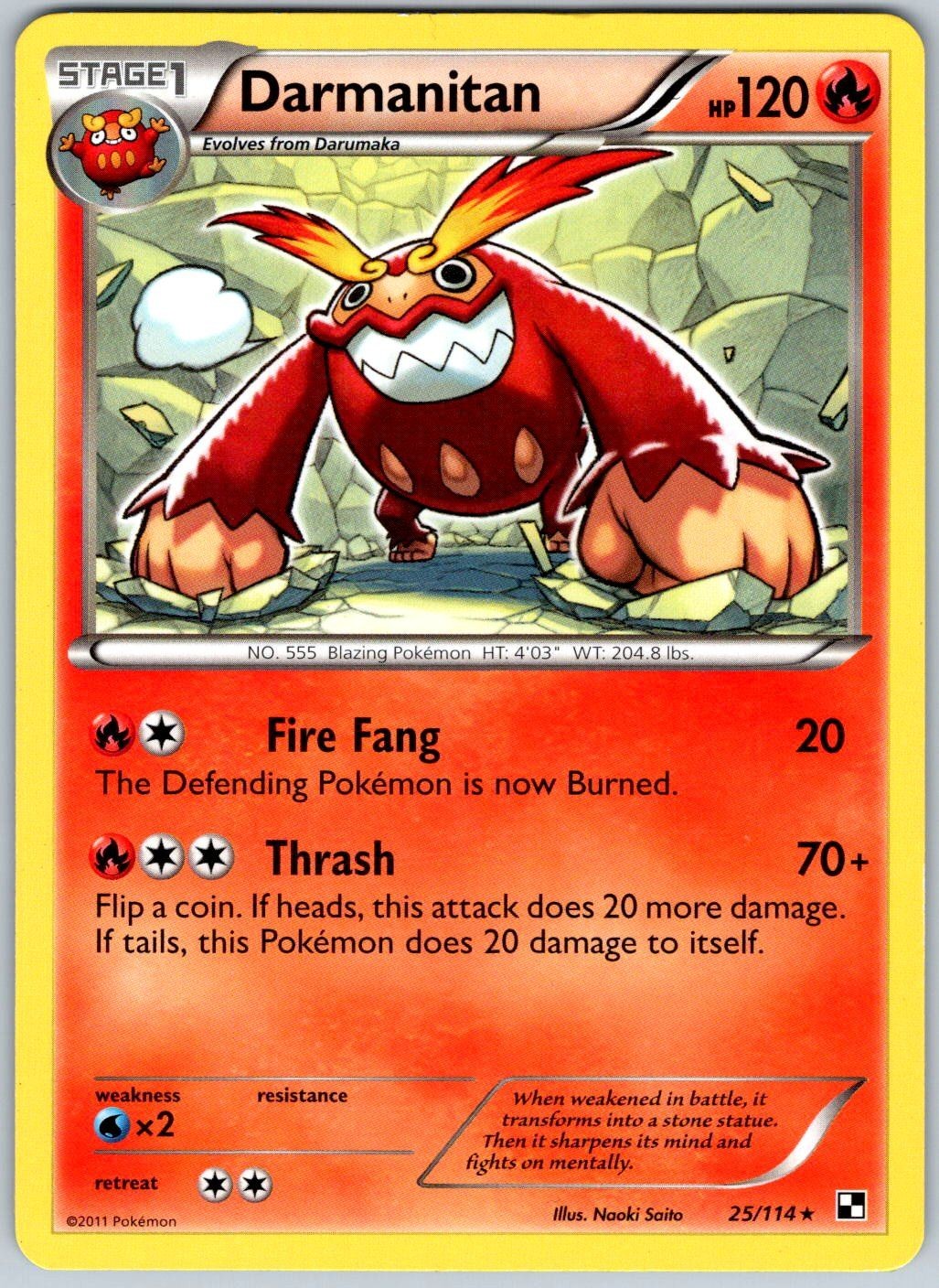 Darmanitan 25/114 Rare Black & White Pokemon Near Mint