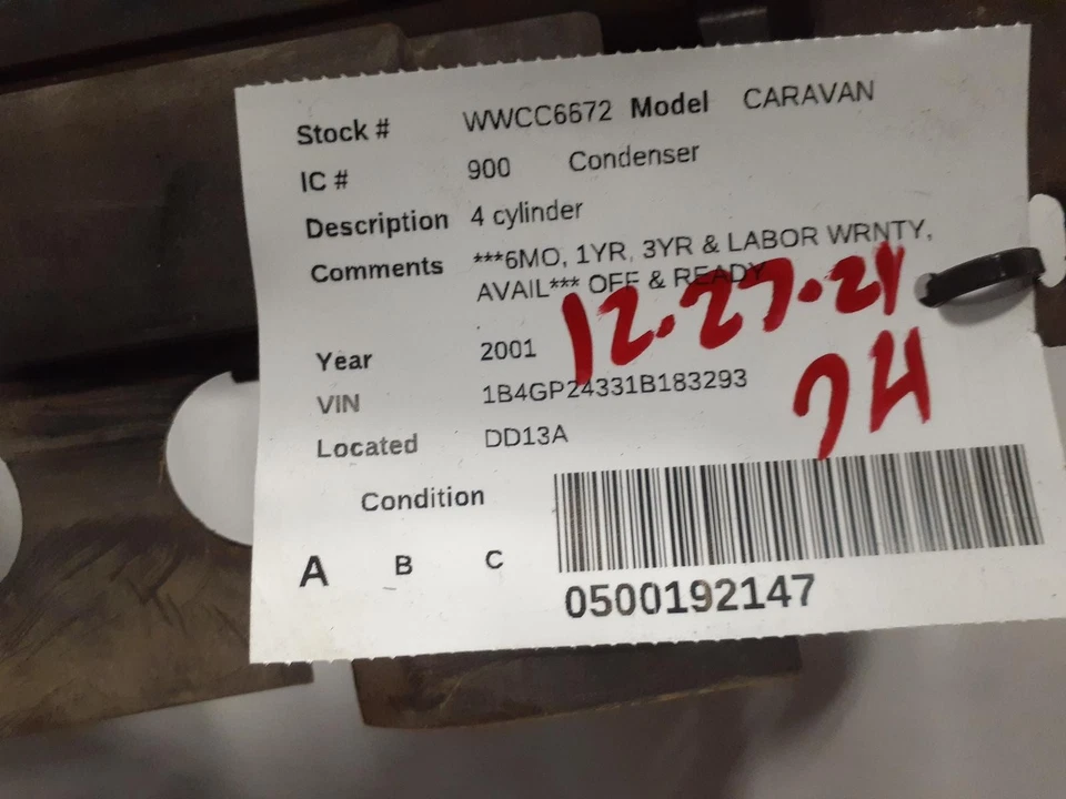 Used A/C Condenser fits: 2001 Dodge Caravan 4 cylinder Grade A - Image 4 of 4