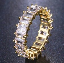 Gold Baguette Eternity Ring – Alloy & Resin | Full Surround Rectangular Cut Ston