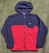 Patagonia Jacket Youth Boys M 10 Micro D Snap T Fleece Full Zip Hoodie Navy Red
