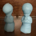 Fenton Blue Satin Custard Glass Praying Kneeling Children Figurines Pair 1984