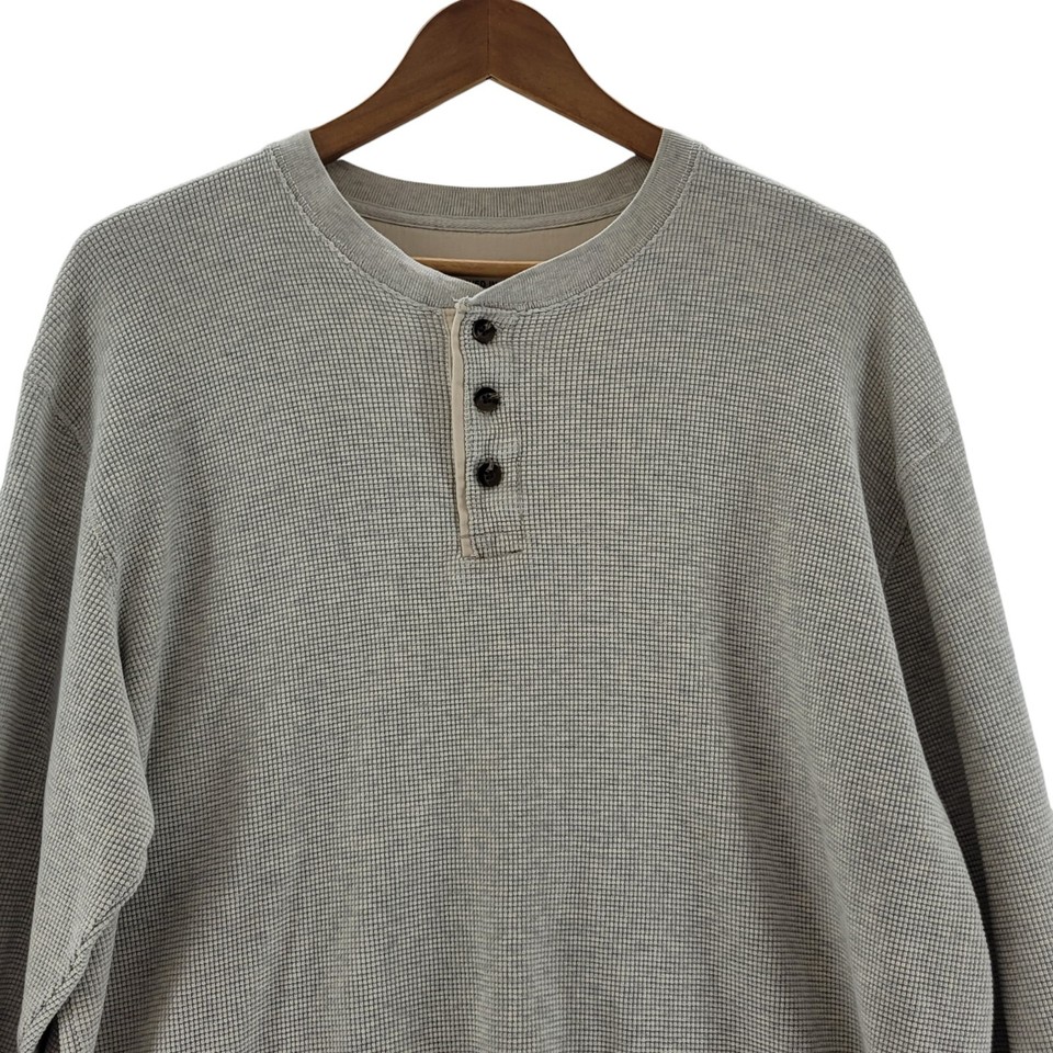 EDDIE BAUER Mens THERMAL Crew Neck Pullover Large Waffle Shirt GRAY