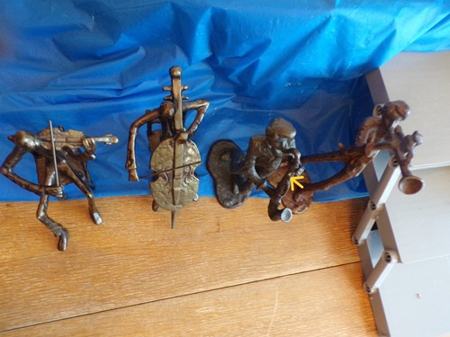 Set of 4 Vintage Abstract Male Jazz Musician Metal Figurines Sculptures - Picture 8 of 8