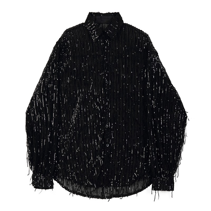 Korean Men's Fashion Glitter Sequin Long Sleeves Loose