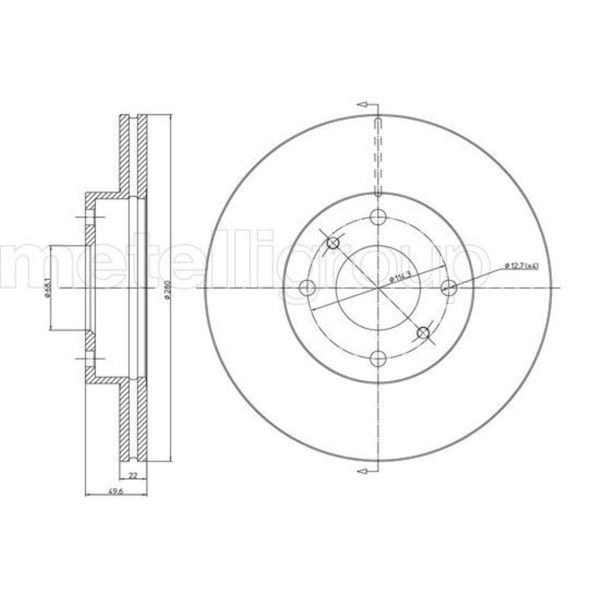 Metelli 2X Bremsscheibe Vorne Ø280 Mm BelüFtet FüR Nissan Almera II Hatchback-image