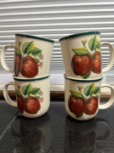 Set of 4 (Four) Casuals By China Pearl Apple Coffee Mugs EUC Priority Ship