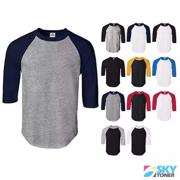 Raglan 3/4 Sleeve Baseball Mens Plain Tee Jersey Team Sports T-Shirt S-3XL