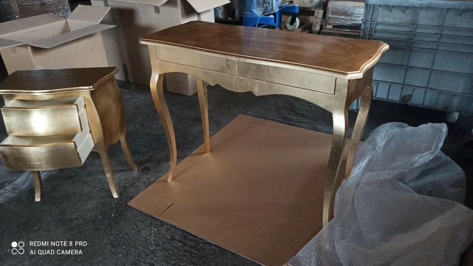 SCRIVANIA MOBILE PC STUDIO FOGLIA ORO O ARGENTO ARTE POVERA CLASSICO - Immagine 3 di 4