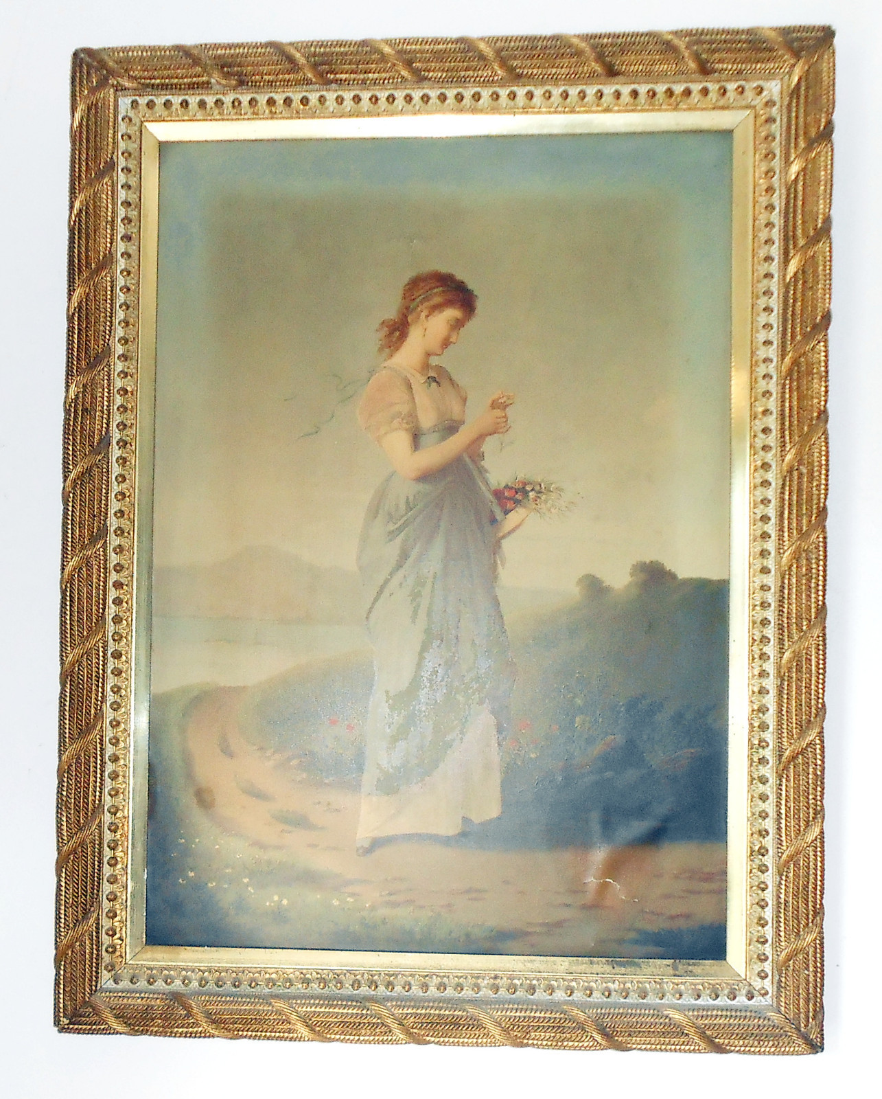 RARE Large 1870 Colton Zahm & Roberts Chromo on Canvas "He Loves Me a