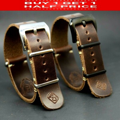 Bracelet Montre Cuir Zulu Militaire - 18/20/22/24mm - Marron - Compatible Rolex Omega
