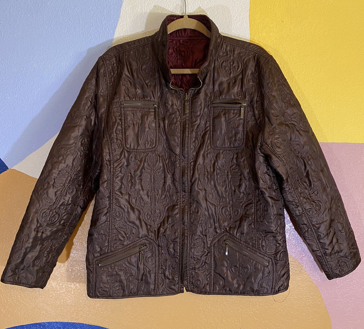 Reversible Embroidered Jacket Button Blazer Silk … - image 1