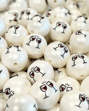 10 Qty 20mm Wine Print Matte Acrylic Beads, Bubblegum Beads, Chunky Bead