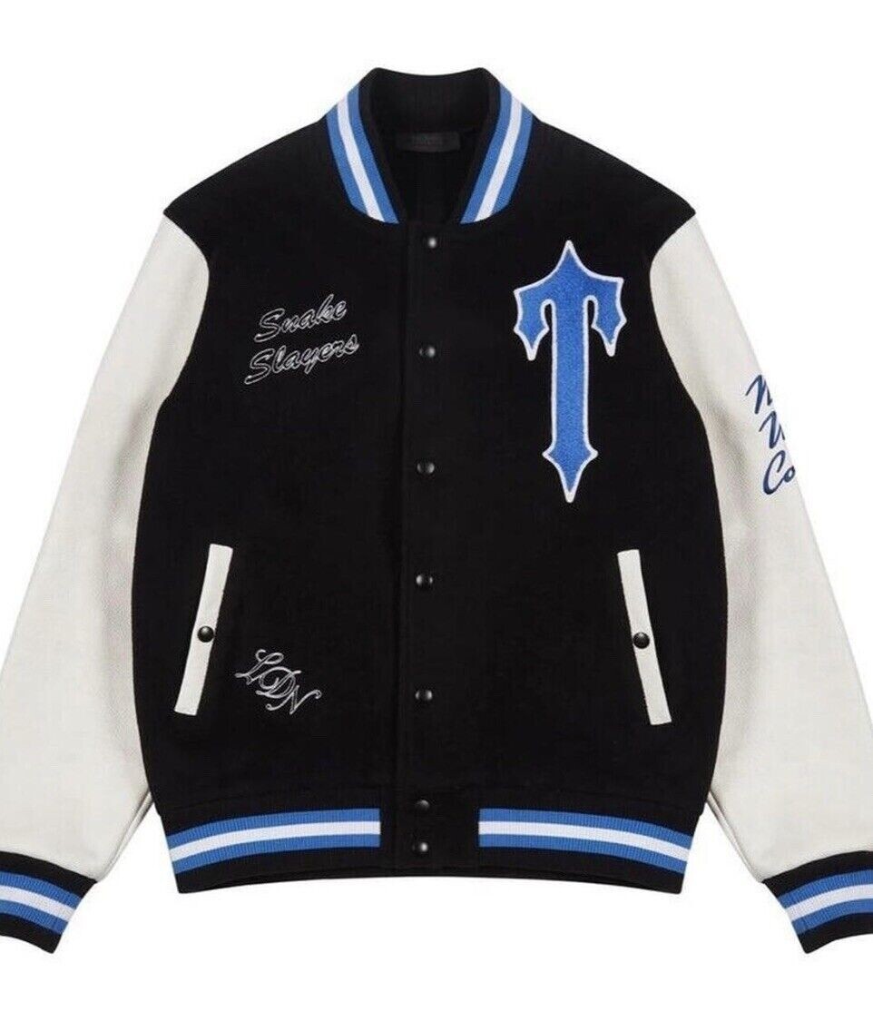 Trapstar Snake Slayers Varsity Jacket - Black/White/Blue - Size