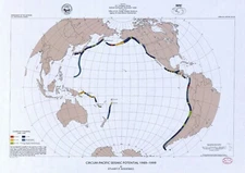 18" x 24" 1991 Map of Circum Pacific Ocean Seismic Potential
