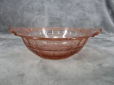 Jeannette Serving Bowl With Handle Doric Pattern Round Pink Depression Glass