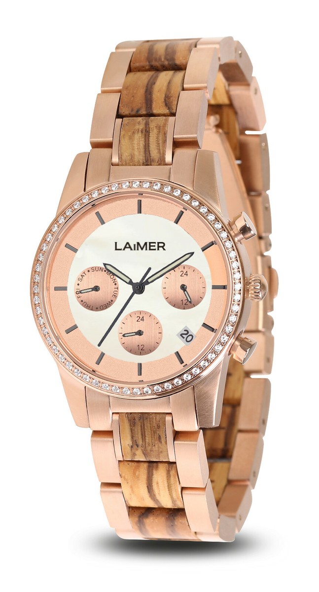 LAiMER Holzuhr Kora Damen Chronograph Armbanduhr und Zebranoholz