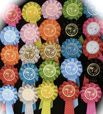 PARTY POLKA DOT ROSETTES  25 x 1 tier Personalised - Child parties. 