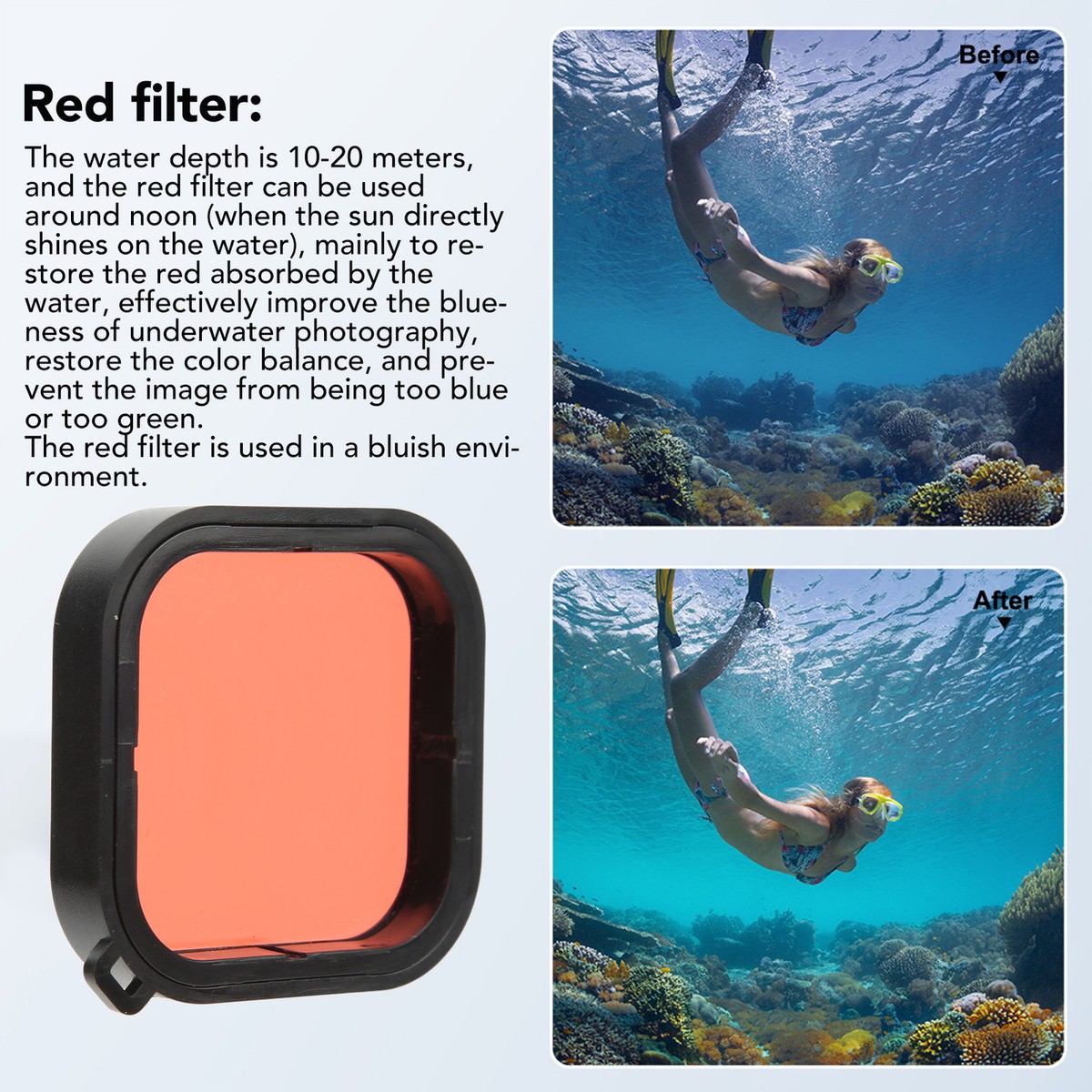 Underwater Dive Filter for GoPro 10 11 Hero Protective Underwater