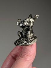 Vintage Bunny Rabbit With Flowers Pewter Mini Figurine Made In USA Collectible