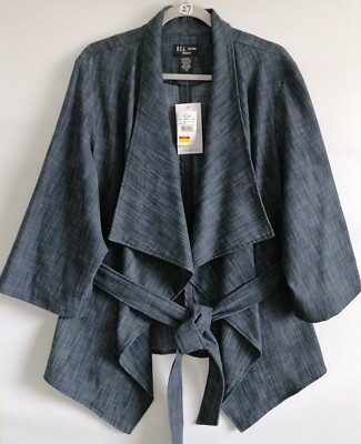 D.F.A. New York Women's Indigo Blue Open Front Jacket Belted Size 1X New