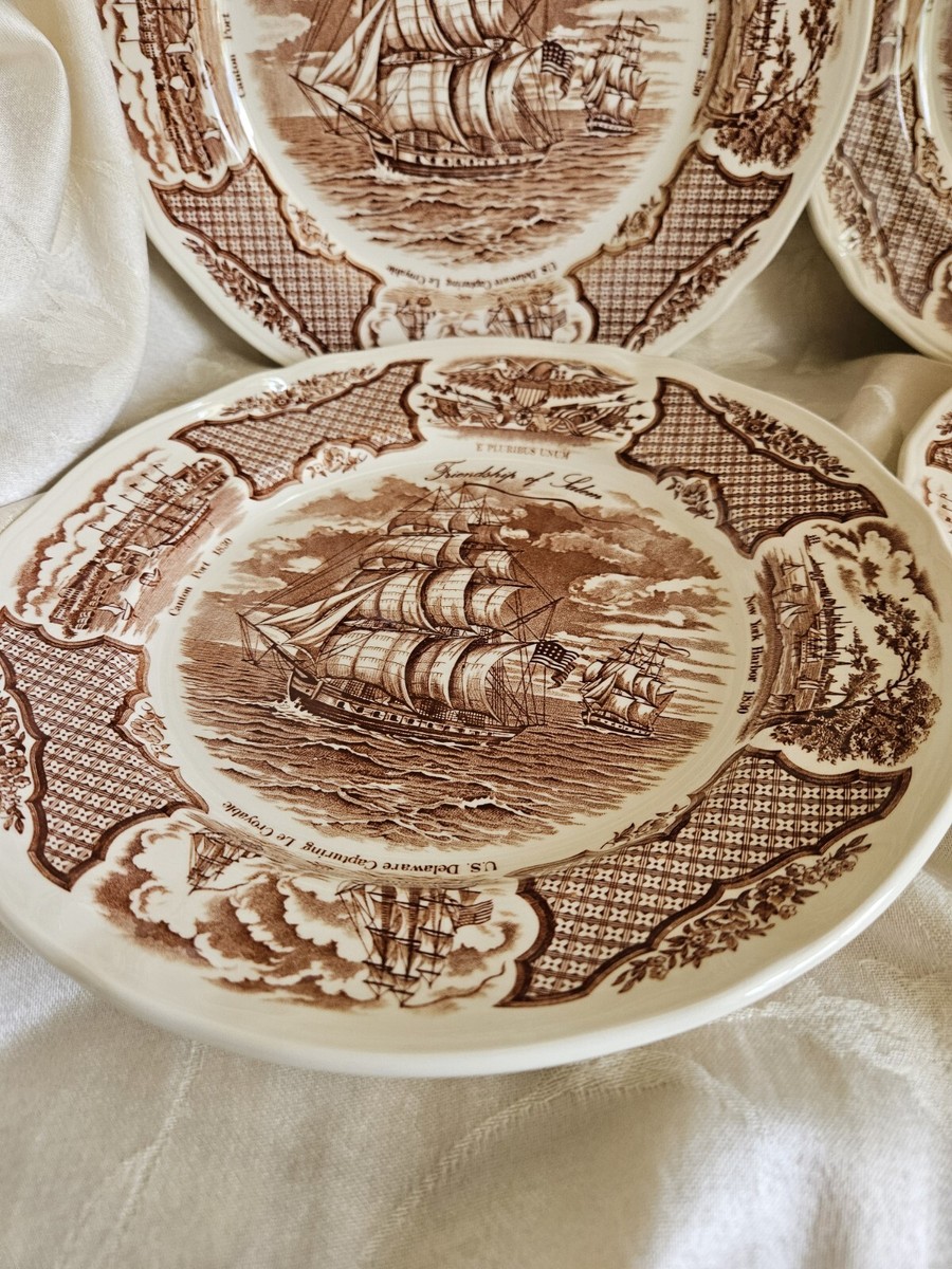 VINTAGE ALFRED MEAKIN - FAIR WINDS BROWN - DINNER PLATES - SET OF