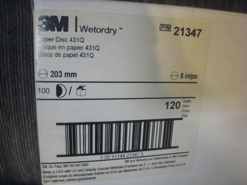 LOT 100 NEW 3M 431Q 21347 WET OR DRY ABRASIVE DISC 8" 120 grit - Picture 2 of 4