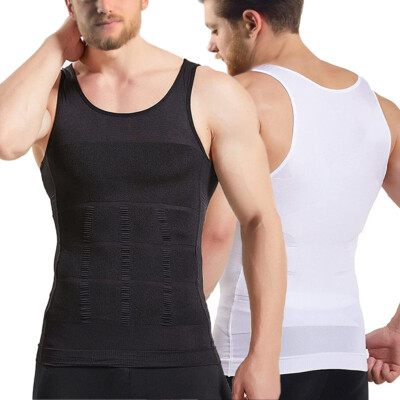 #ad MENS SLIMMING BODY SHAPER BELLY CHEST COMPRESSION VEST GIRDLE T SHIRT TANK TOP $13.79