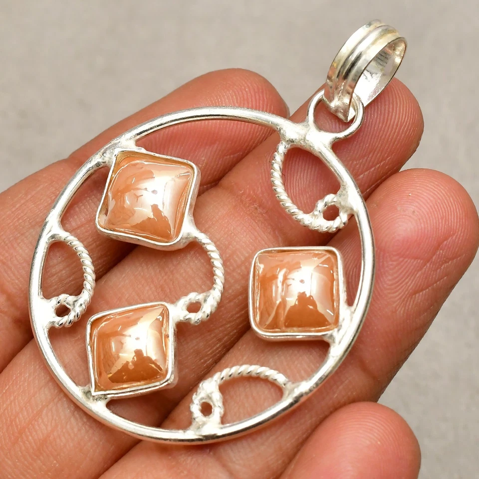 Perlmutt Edelstein 925 Sterlingsilber Handarbeit Schmuck Anhänger 2,12 Zoll - Bild 2 von 4