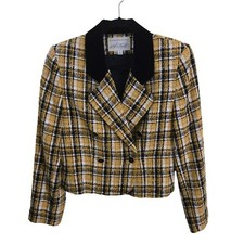 Lord Taylor Vintage Plaid Double-Breasted Tweed Blazer Jacket Size 8