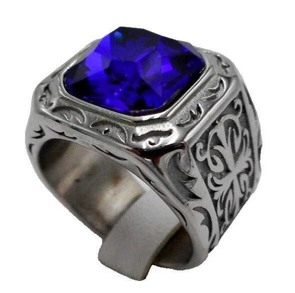 Acero Inoxidable Signos y símbolos Sapphire Anillos para hombres