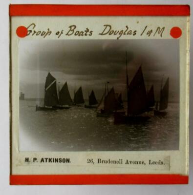 Magic Lantern Slide H.P. Atkinson ,Masted sail Fishing Boats Isle of Man