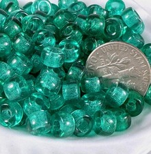 Pony, Beads, 6mm, 2mm Hole, Transparent Emerald Green w/Gloss Fin, 50 Pcs, 148